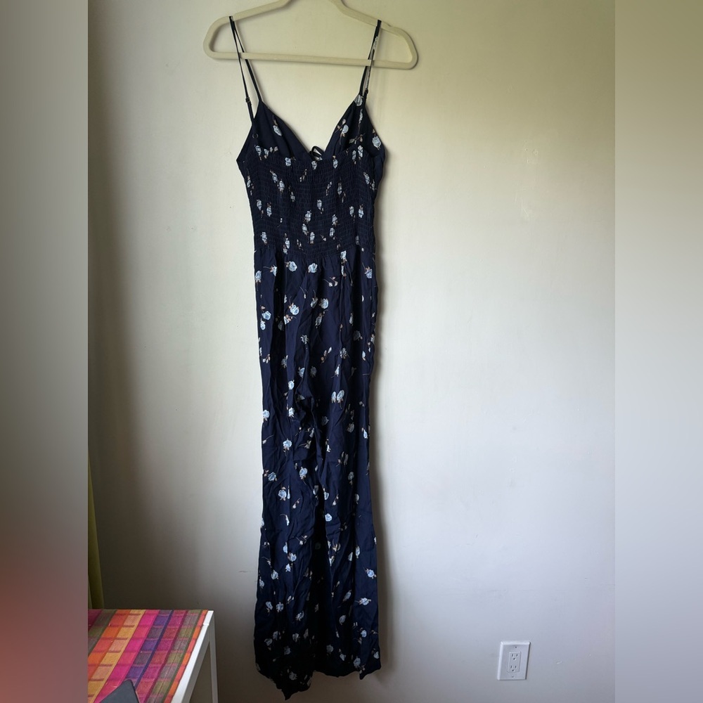 Blue Life Navy Floral Wide Leg Jumpsuit M - Picture 2 of 4